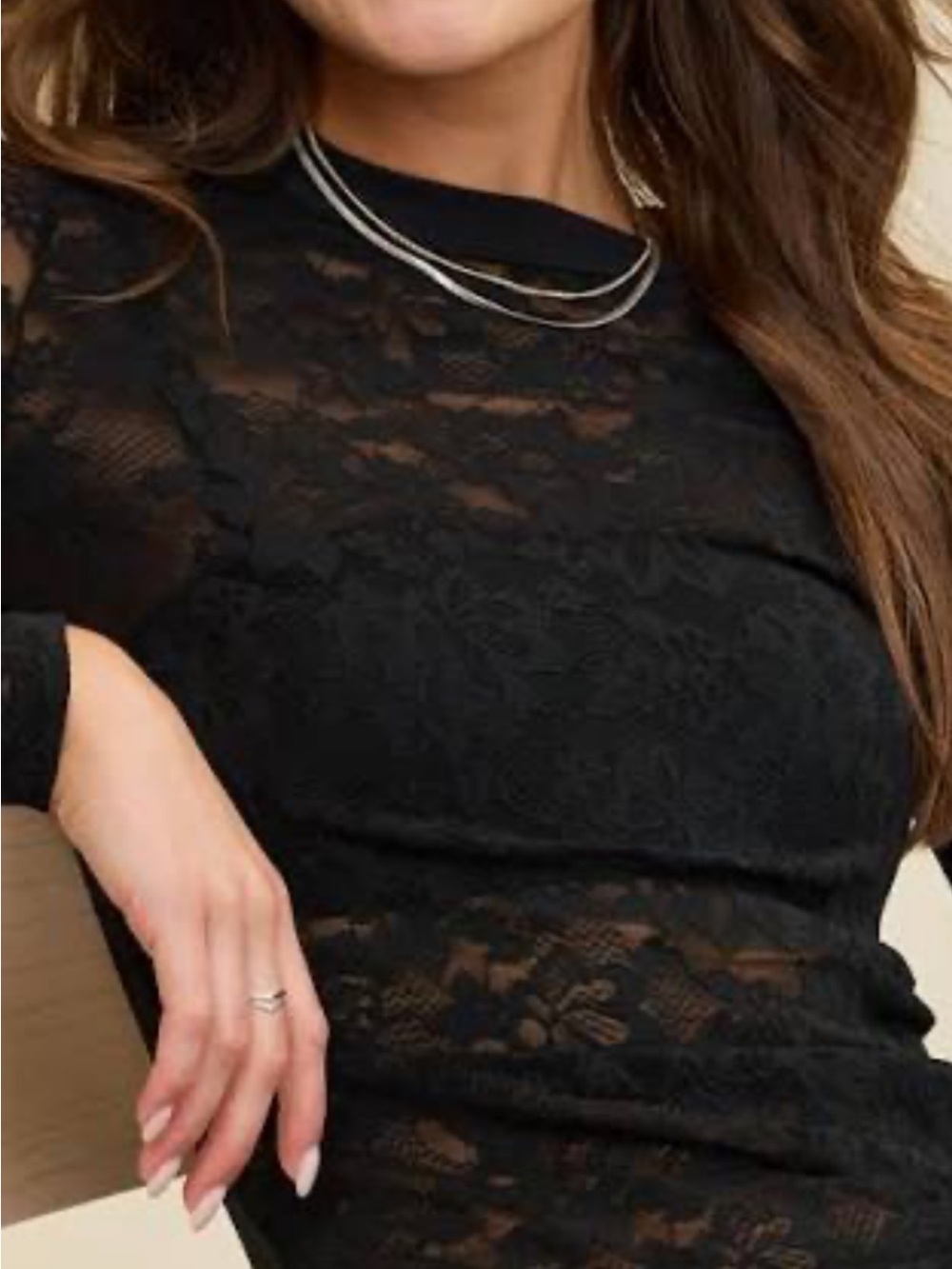 aerie Black Lace Long-Sleeve Sheer Tee